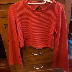 Band of the Free coral ribbed long sleeve crop sweater